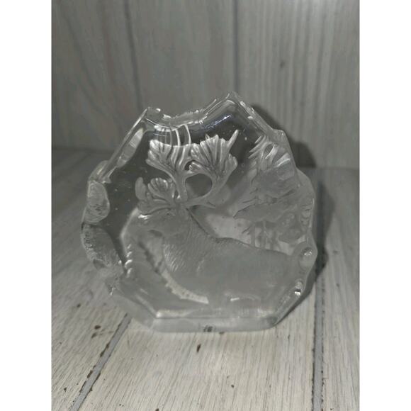 Vtg Handcrafted Lead Crystal Moose Caribou Paperweight Romania Winter Scene - Picture 2 of 14